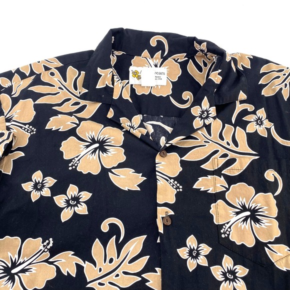 Alohawears Other - Alohawears Mens XL Hawaiian Shirt Black Tan Floral Print Short Sleeve USA Made